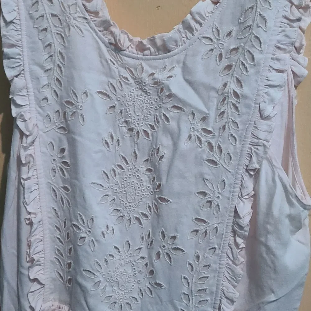 Paul & Joe Sister Pink Fiorella Sleeveless Ruffle Lace Front Dress Damaged - Picture 5 of 9